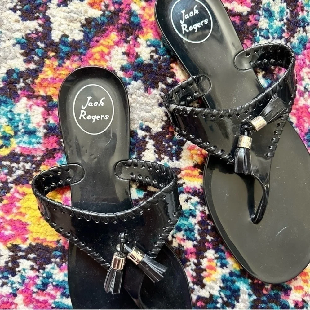 Jack Rogers Whip Stitch Detail Thing Jelly Sandals Black 9